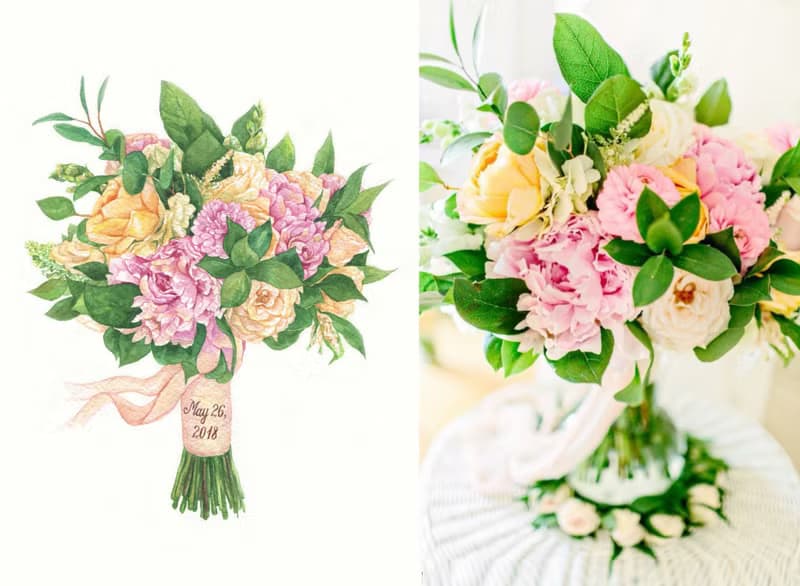 ORIGINAL Custom Wedding Bouquet Painting in Watercolor Bridal flowers portrait