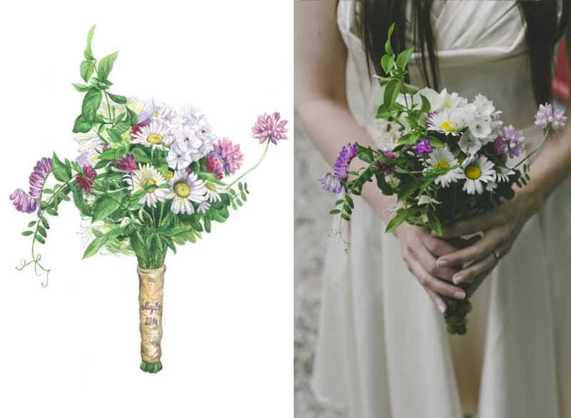 ORIGINAL Custom Wedding Bouquet Painting in Watercolor Bridal flowers portrait