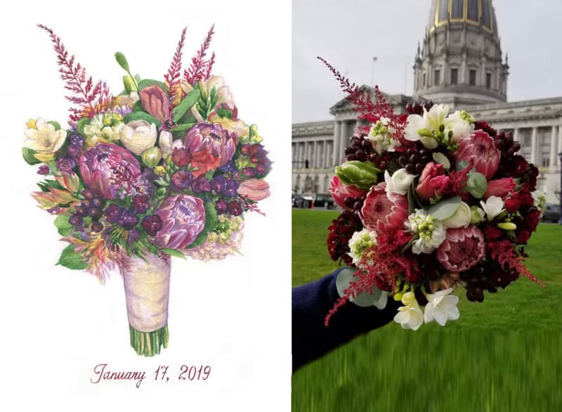 ORIGINAL Custom Wedding Bouquet Painting in Watercolor Bridal flowers portrait