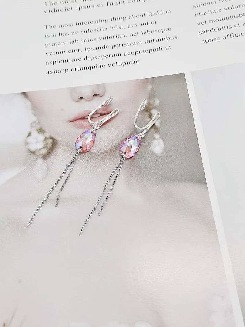 YLANG【彩鑽流蘇】流線型耳環Swarovski/藝術銅線(仿針耳夾/耳勾)
