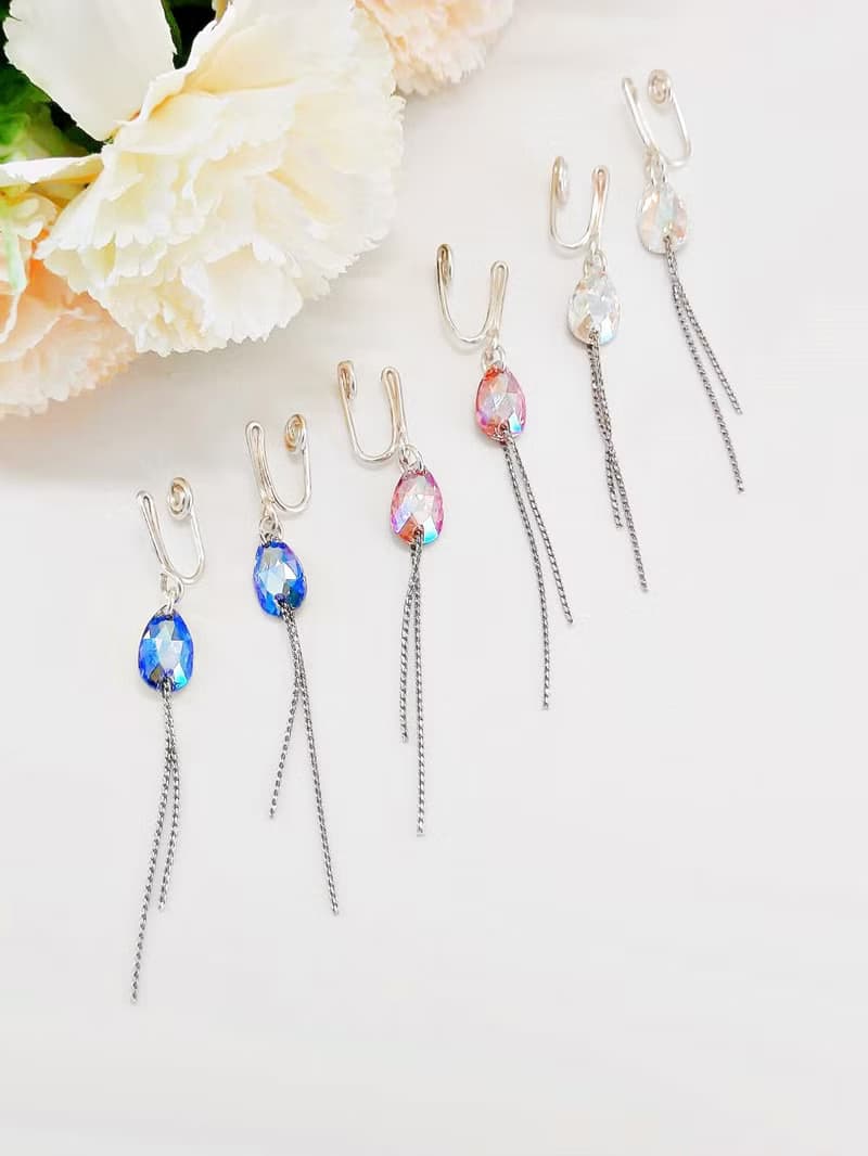 YLANG【彩鑽流蘇】流線型耳環Swarovski/藝術銅線(仿針耳夾/耳勾)