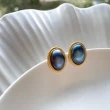 星空藍 馬貝珍珠  古典風格 純銀 耳飾