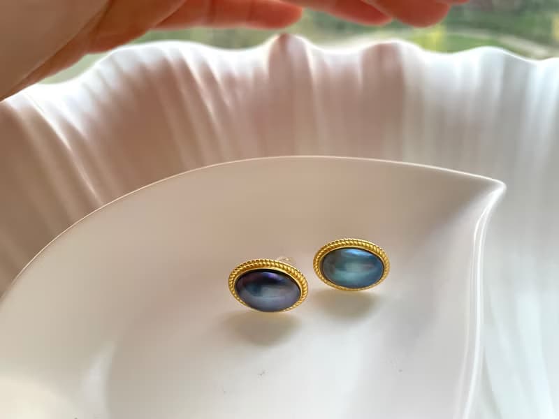 星空藍 馬貝珍珠  古典風格 純銀 耳飾