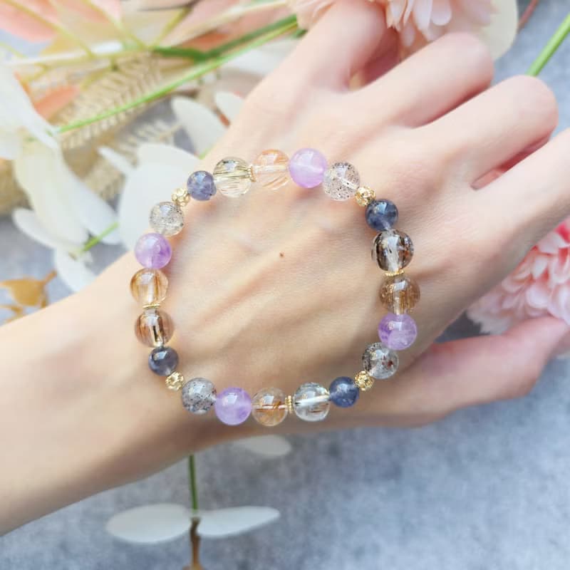 Super-黑金超七.銅鈦髮.紫超七.毒液超七.堇青-能量水晶手鍊