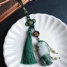 天然緬甸玉 翡翠 翹色巧雕 油青 如意 三腳金蟾 招財進寶 包掛