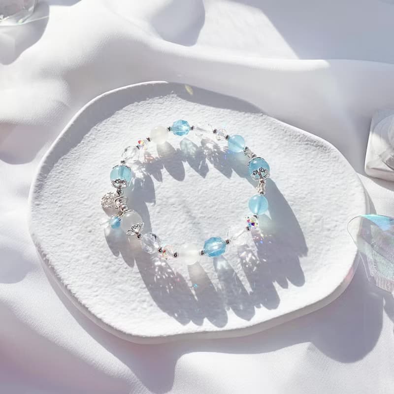 海藍寶 月光石 白水晶 S925純銀 鑽切水晶手鍊