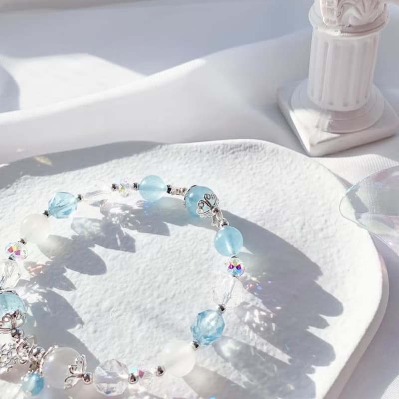 海藍寶 月光石 白水晶 S925純銀 鑽切水晶手鍊