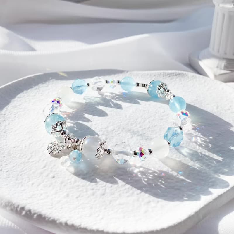 海藍寶 月光石 白水晶 S925純銀 鑽切水晶手鍊