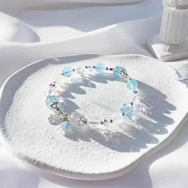 海藍寶 月光石 白水晶 S925純銀 鑽切水晶手鍊