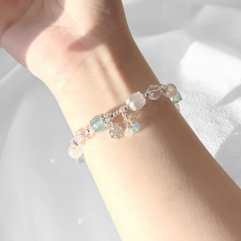 海藍寶 月光石 白水晶 S925純銀 鑽切水晶手鍊