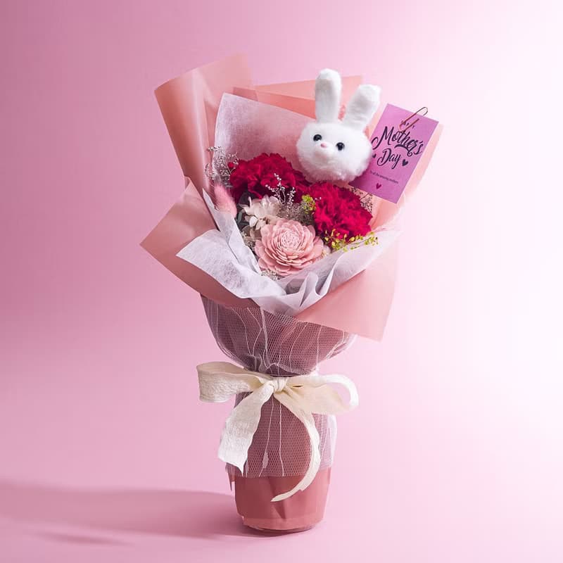 賣萌康乃馨永生花束  乾燥花 索拉花 永生花 母親節 附花瓶