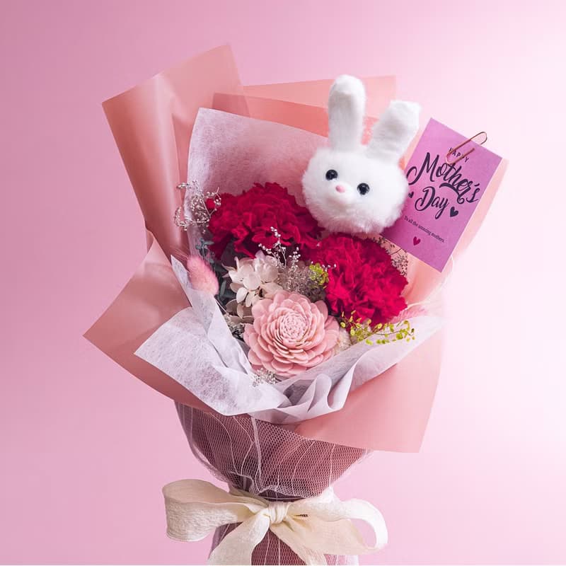 賣萌康乃馨永生花束  乾燥花 索拉花 永生花 母親節 附花瓶