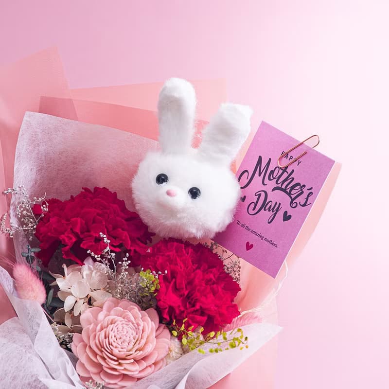賣萌康乃馨永生花束  乾燥花 索拉花 永生花 母親節 附花瓶