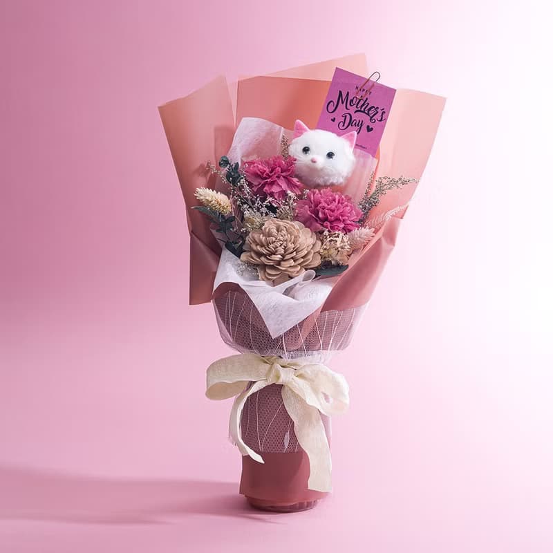 賣萌康乃馨永生花束  乾燥花 索拉花 永生花 母親節 附花瓶
