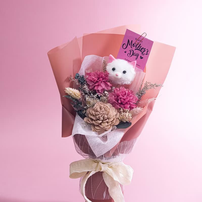 賣萌康乃馨永生花束  乾燥花 索拉花 永生花 母親節 附花瓶