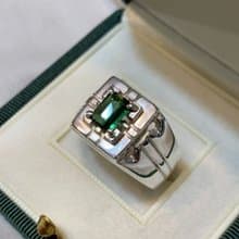 Natural Mens Green Tourmaline Ring Sterling Silver 925 Handmade Ring Elegant