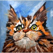 Maine Coon Cat Original Oil Painting Tabby Cat Portrait Art Gift Idea 手工油畫 油畫原作