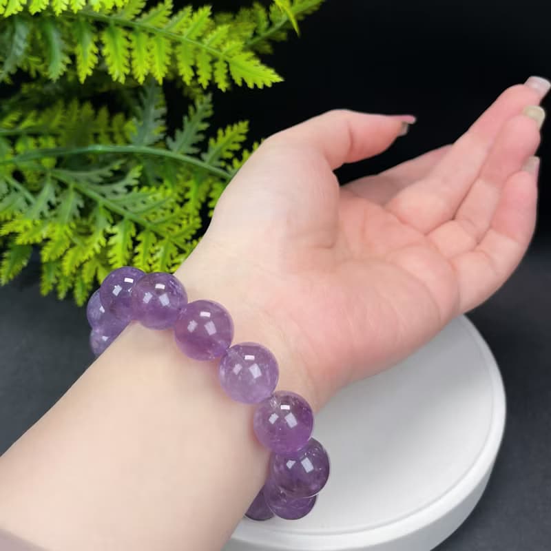 精品天然薰衣草紫水晶手串15.5mm冰透大顆粒手錬單圈男女朦朧浪漫