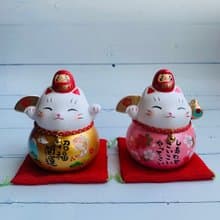 彩耀必勝達摩與招財貓-福氣、富士山/粉櫻花-小-日本吉祥物