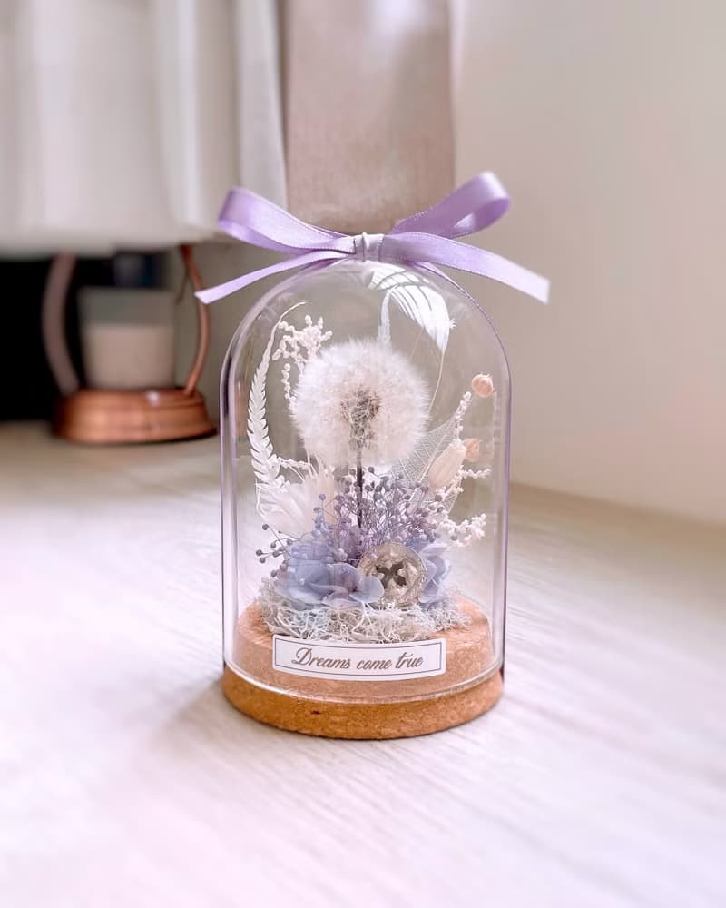 蒲公英玻璃盅-紫戀之約 l 永生蒲公英 不凋花玻璃盅 畢業禮物