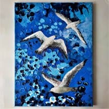 鳥類無框畫海鷗丙烯畫喬遷禮物藍色調帆布畫客廳臥室牆壁裝飾