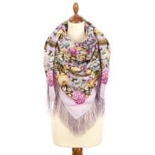 Pavlovo Posad Russian Shawl 100% Wool Scarf Wrap Silk Fringe 125x125 cm 2000-15