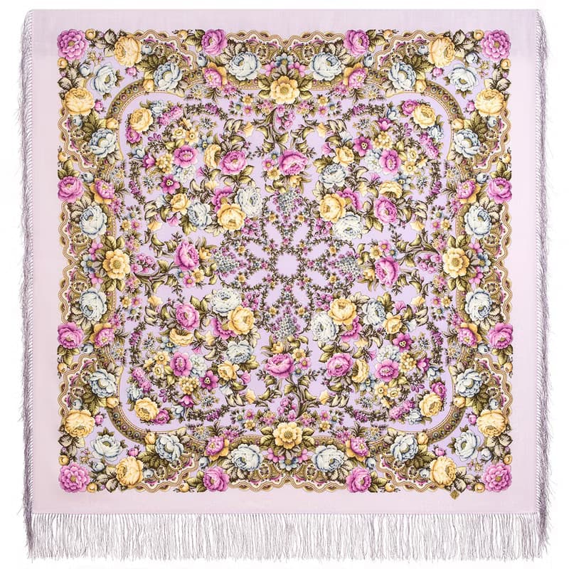Pavlovo Posad Russian Shawl 100% Wool Scarf Wrap Silk Fringe 125x125 cm 2000-15