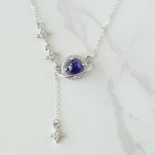 Natural Blue Sapphire Necklace Sterling Silver 925.