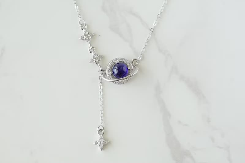 Natural Blue Sapphire Necklace Sterling Silver 925.