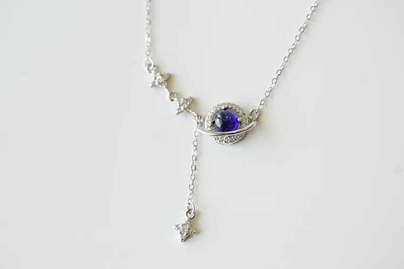 Natural Blue Sapphire Necklace Sterling Silver 925.