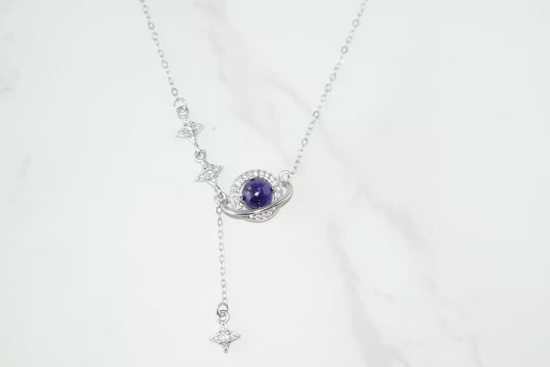 Natural Blue Sapphire Necklace Sterling Silver 925.