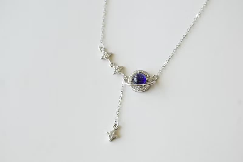 Natural Blue Sapphire Necklace Sterling Silver 925.