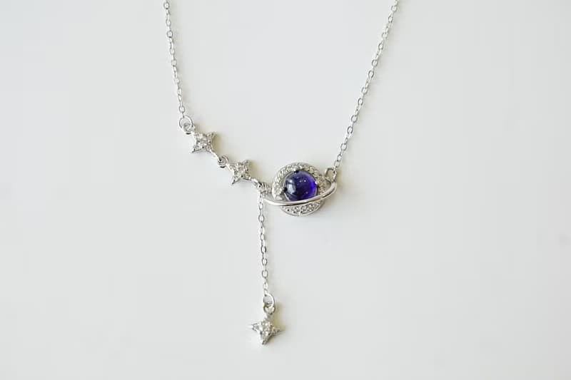 Natural Blue Sapphire Necklace Sterling Silver 925.