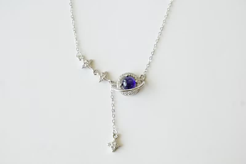 Natural Blue Sapphire Necklace Sterling Silver 925.
