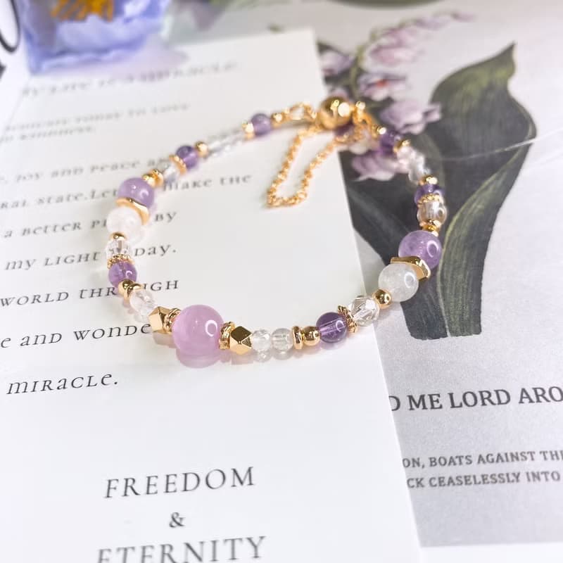 紫苑花 紫鋰輝 紫水晶薰衣草 月光石 白水晶磁吸扣天然石水晶手鍊