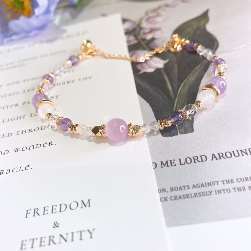 紫苑花 紫鋰輝 紫水晶薰衣草 月光石 白水晶磁吸扣天然石水晶手鍊