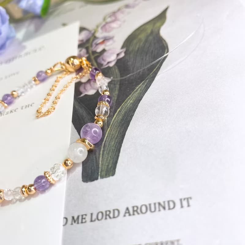 紫苑花 紫鋰輝 紫水晶薰衣草 月光石 白水晶磁吸扣天然石水晶手鍊