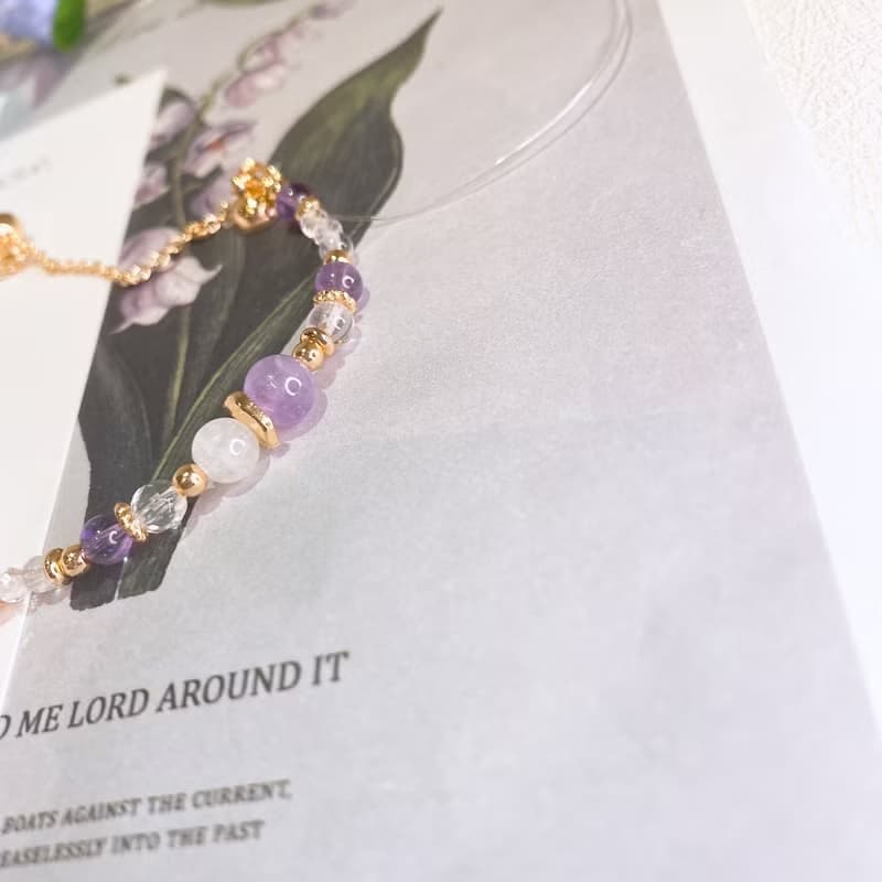紫苑花 紫鋰輝 紫水晶薰衣草 月光石 白水晶磁吸扣天然石水晶手鍊