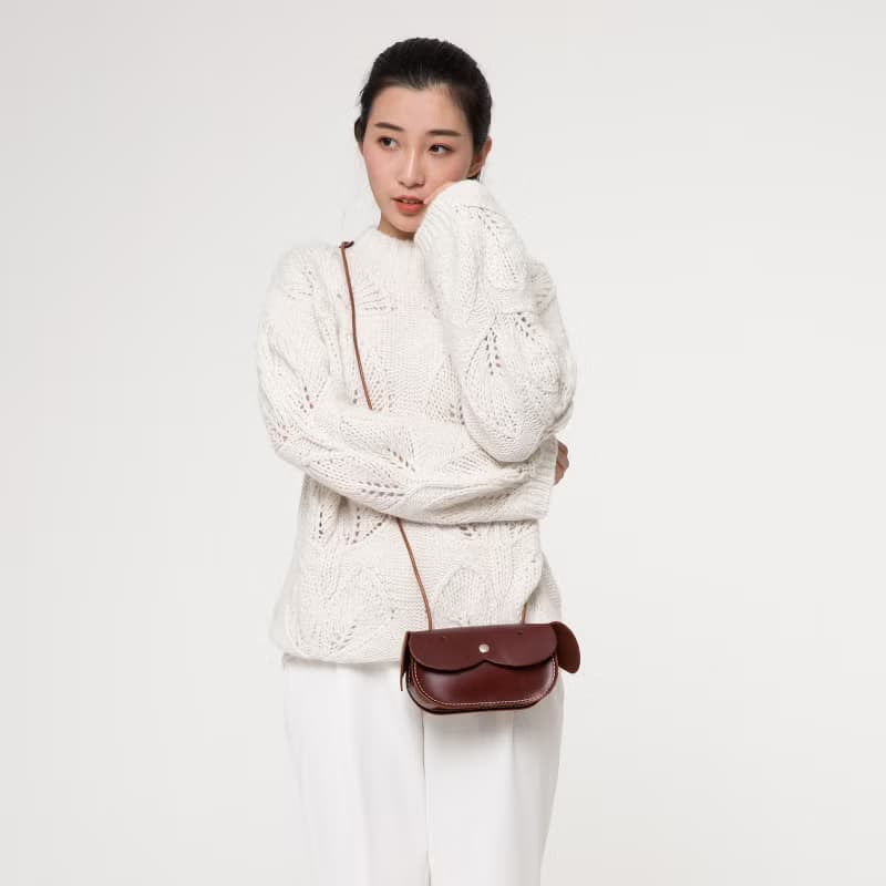 七月夏卡爾原創頭層牛皮手工迷妳單肩包可愛白搭斜挎包女手機包