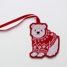 Christmas tree toy polar bear ; cute bear in sweater ; embroidered pendant decor