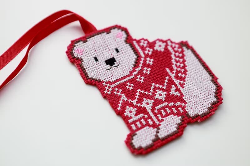 Christmas tree toy polar bear ; cute bear in sweater ; embroidered pendant decor