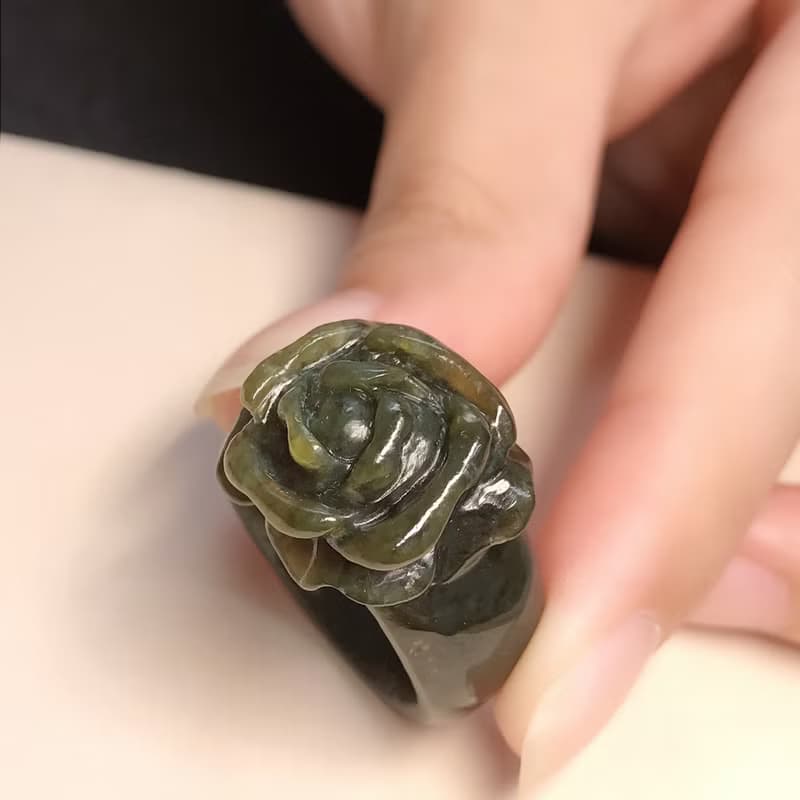 滿綠翡翠牡丹花玉戒 | 國際14圍 | 天然緬甸玉A貨翡翠 | 送禮