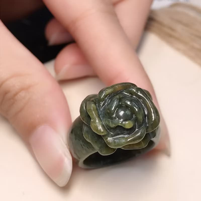 滿綠翡翠牡丹花玉戒 | 國際14圍 | 天然緬甸玉A貨翡翠 | 送禮