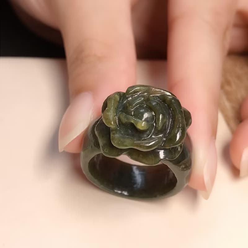 滿綠翡翠牡丹花玉戒 | 國際14圍 | 天然緬甸玉A貨翡翠 | 送禮