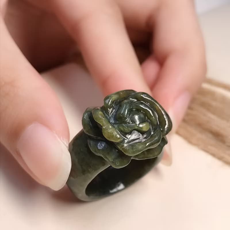 滿綠翡翠牡丹花玉戒 | 國際14圍 | 天然緬甸玉A貨翡翠 | 送禮