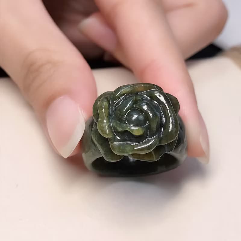 滿綠翡翠牡丹花玉戒 | 國際14圍 | 天然緬甸玉A貨翡翠 | 送禮