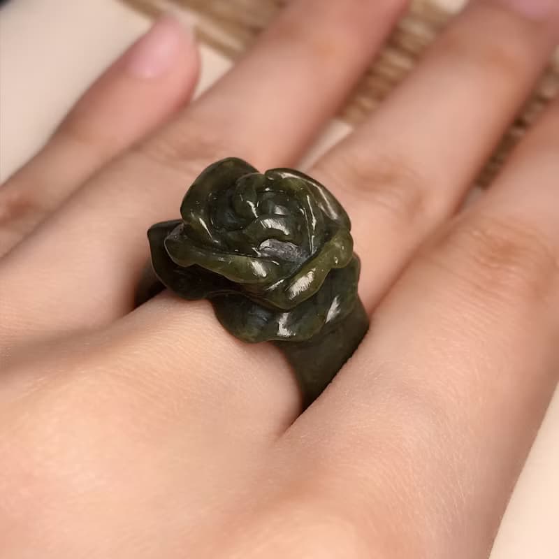 滿綠翡翠牡丹花玉戒 | 國際14圍 | 天然緬甸玉A貨翡翠 | 送禮