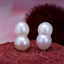 孿生 - 13x8mm 花生形 白色 珍珠 銀電18K白金 耳針 耳環