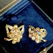 vintage jewelry  BSK 金色極光萊茵花卉 夾式耳環