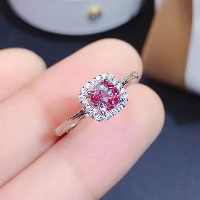 Round Alexandrite Ring, Alexandrite Silver Ring, Delicate Alexandrite Ring